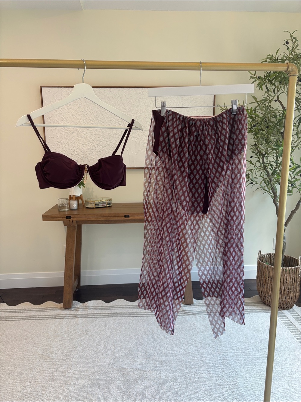 Cupshe Plum Two-Piece Bikini with Sheer Geometric Wrap